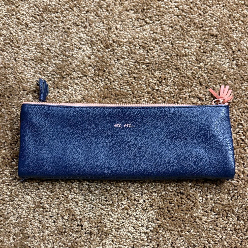 Anthropologie etc. etc. Navy Leather Zipper Pencil Case